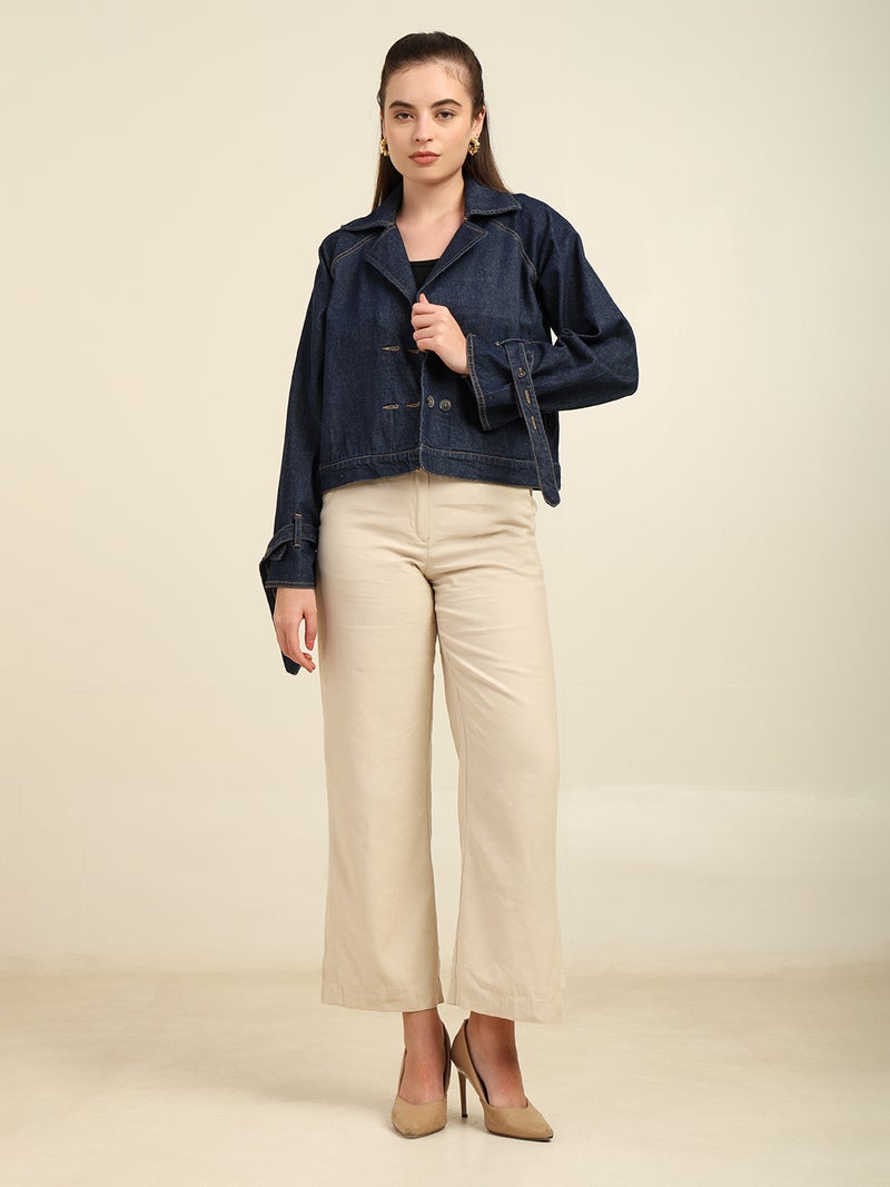 7OUNCE Denim Trench Jacket for Women - Dark Blue - Image 1